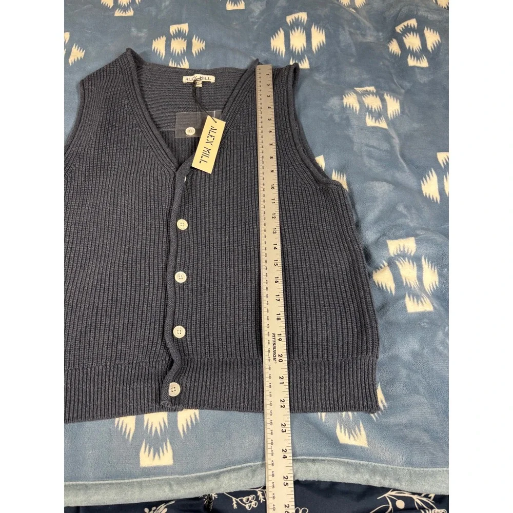 Alex Mill Women Blue Ribbed V-Neck Button Front Cardigan Sweater Vest Large NWT